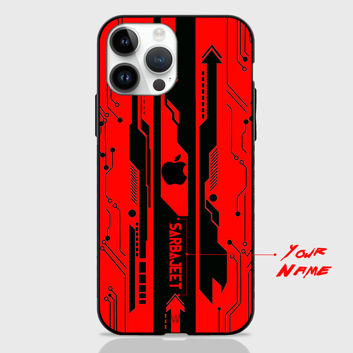 Custom Name Gaming Abstract Theme GLASS CASES (Red & Black)