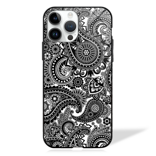 Black & White Paisley Printed GLASS CASE -  - MW Stuffs - 