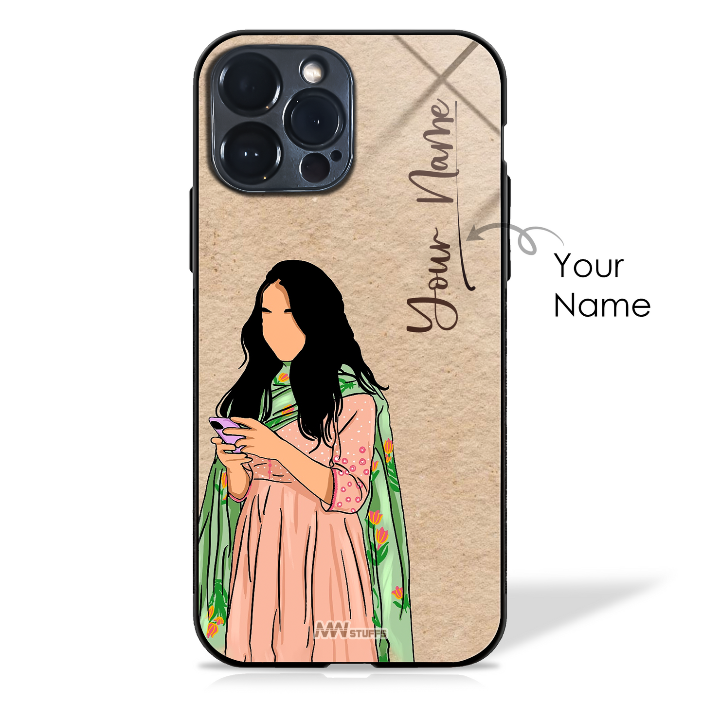 Custom Name Girl Illustration Glass Case