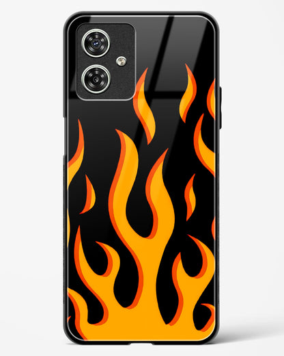 Flame Fusion Glass Phone Case-Moto G54 5G (Yellow, Red & Aqua)