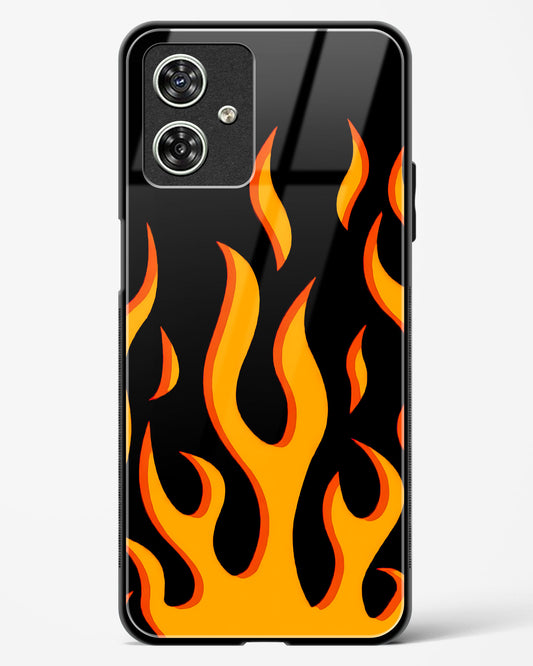 Flame Fusion Glass Phone Case-Moto G54 5G (Yellow, Red & Aqua)