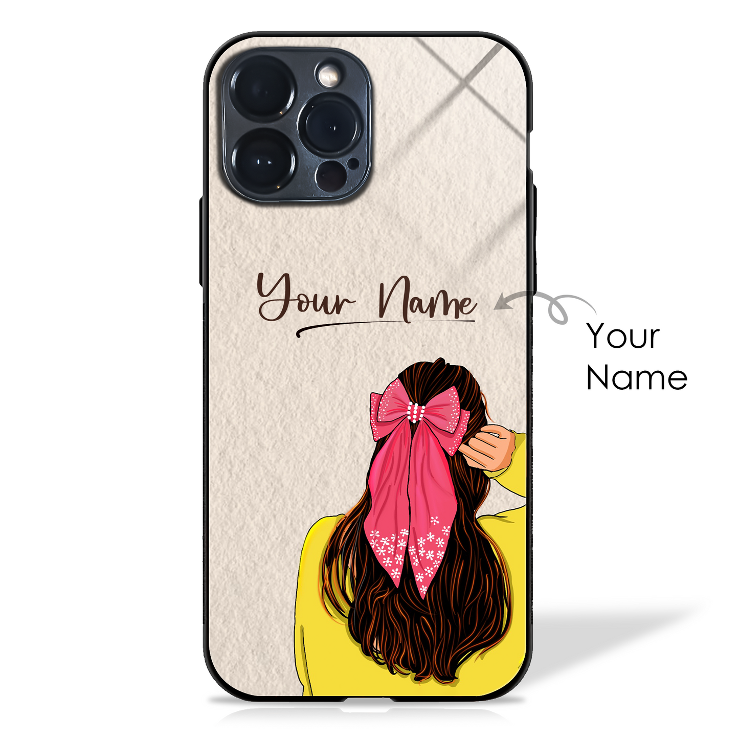 Custom Name, Girl with the Pink Bow Glass Case