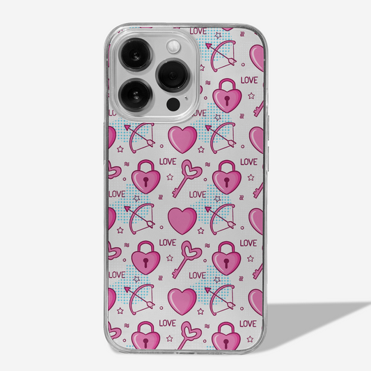 Love Lock and Key Pinky Hearts CLEAR CASE