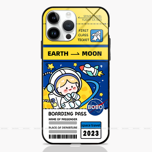 Custom Name Space Travel Boarding Pass Glass Case