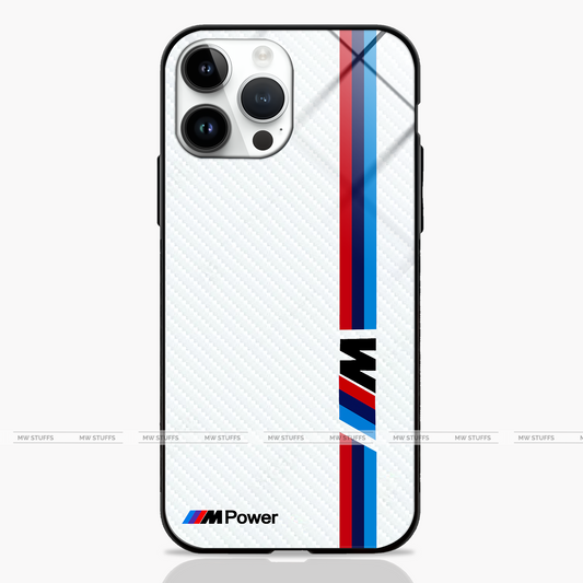 Cool Racing Stripes White Carbon Pattern PREMIUM GLASS CASE (customizable for all models)