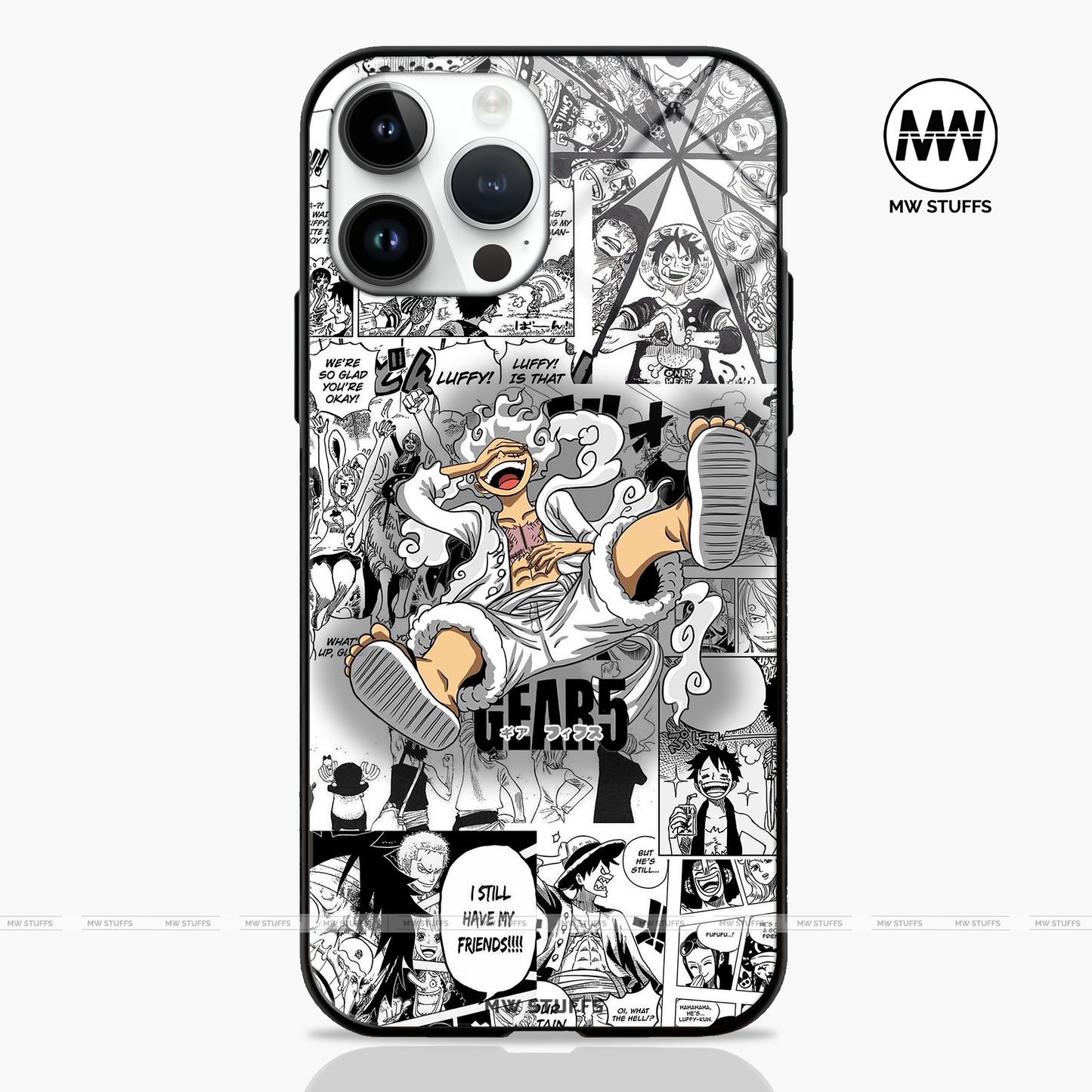 Gear 5 Luffy Anime premium GLASS CASE (Customizable for all models)