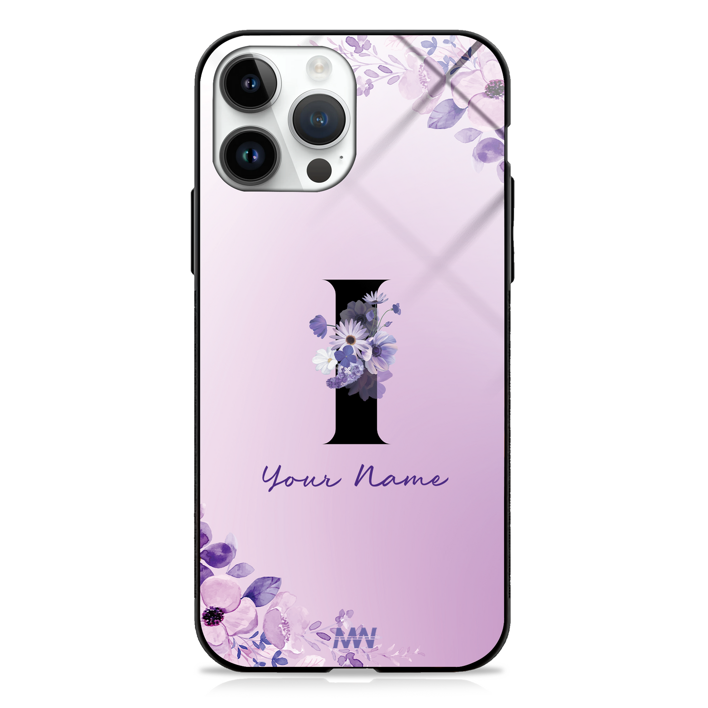 Purple Petals Custom Name Floral Premium GLASS CASES