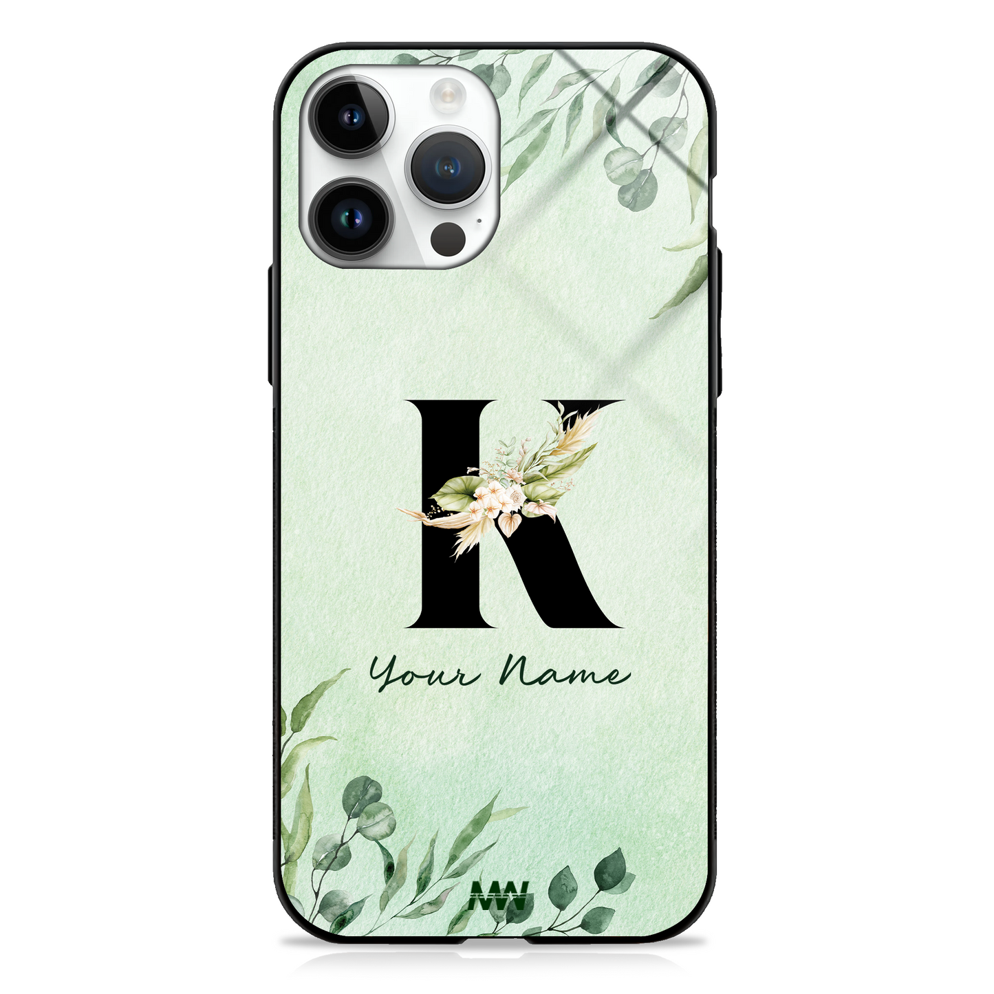Enchanted Green Custom Name Floral GLASS CASE