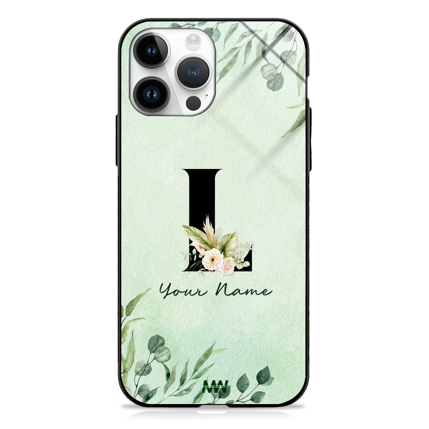 Enchanted Green Custom Name Floral GLASS CASE