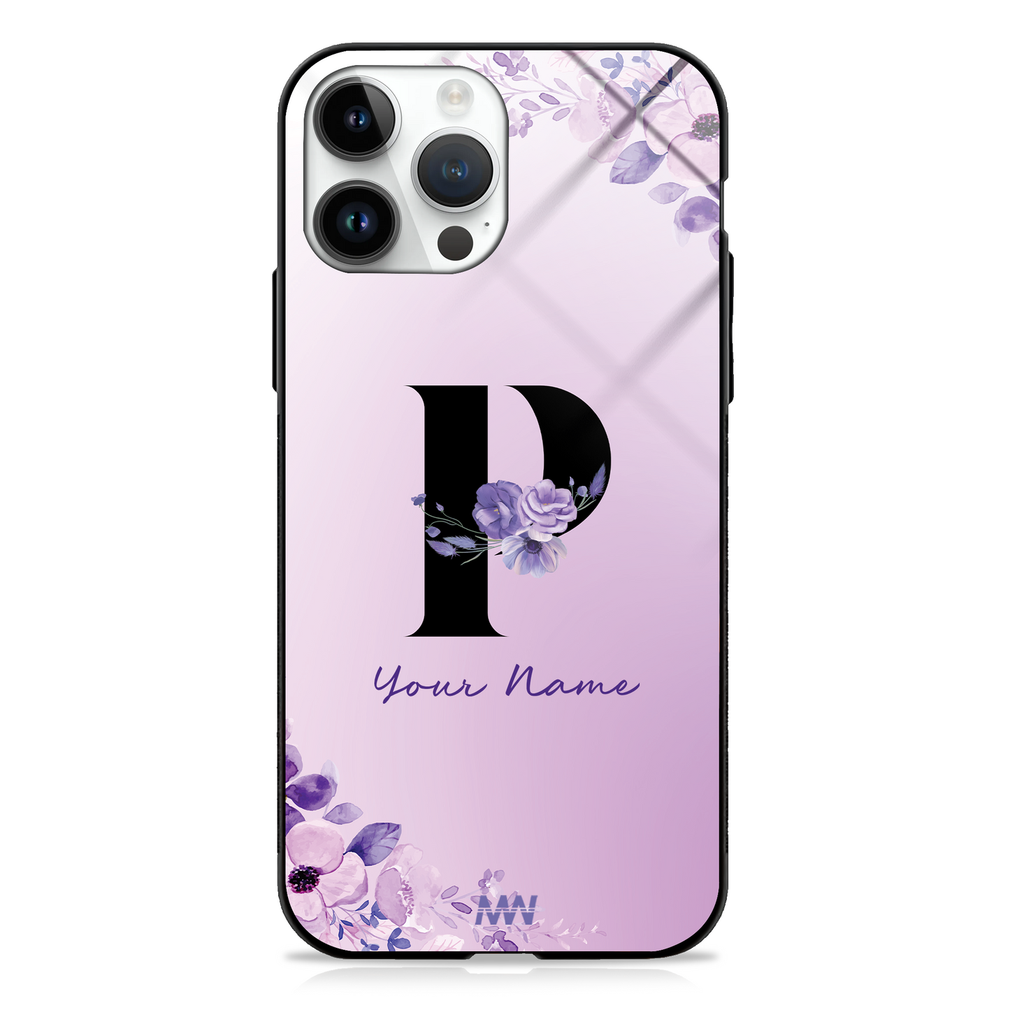 Purple Petals Custom Name Floral Premium GLASS CASES
