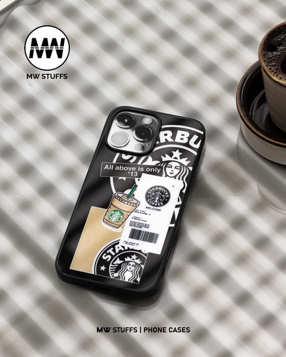 Black Themed Starbucks Premium GLASS CASE - MW Stuffs