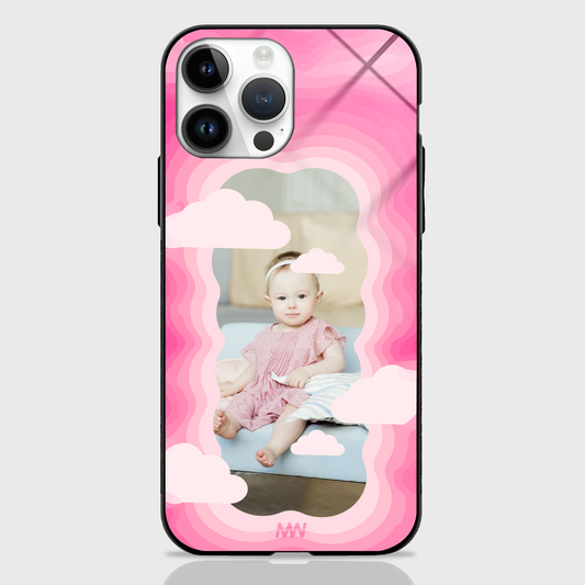 Customized Baby Girl Photo with Pinkish Cloudy Printed Glass Case