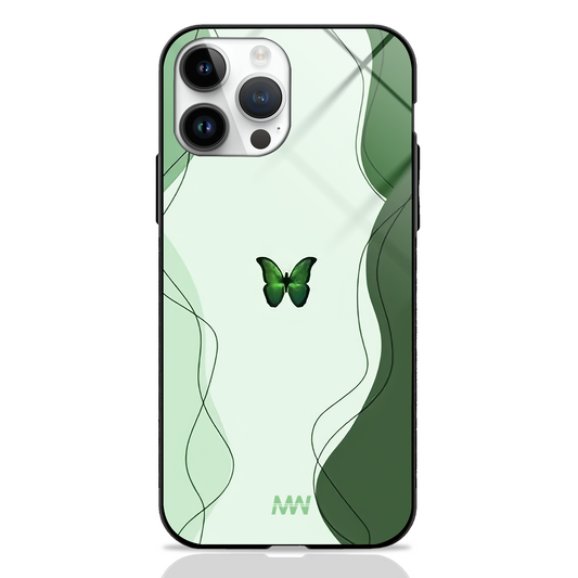 Flutterfly Greenish Printed Premium Glass Case