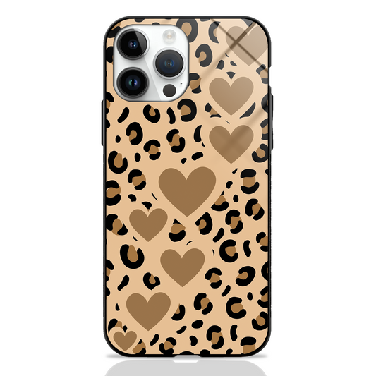 Hearts with Cheetah Pattern Premium Glass Case