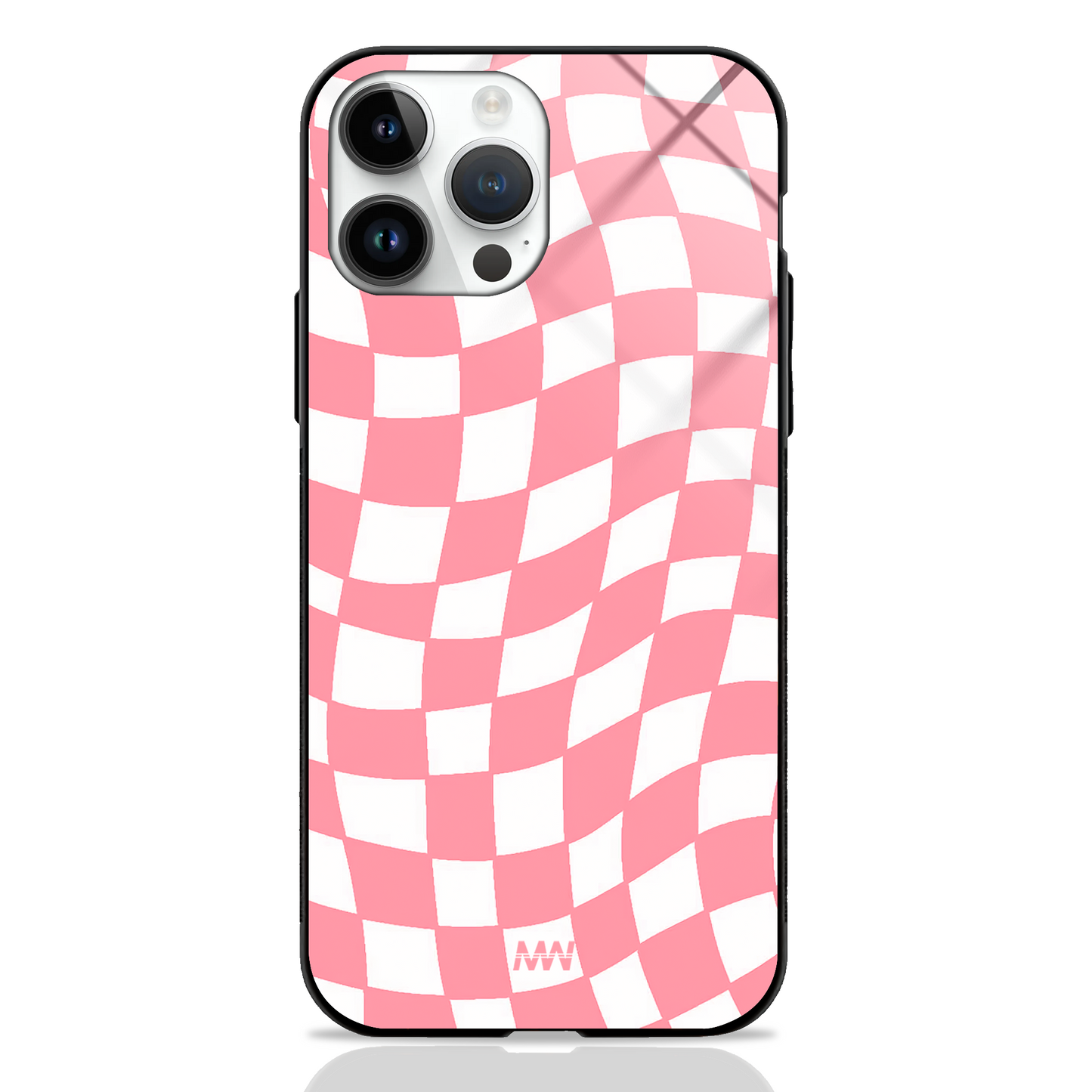 Pinky Checkered Pattern Premium Glass Case