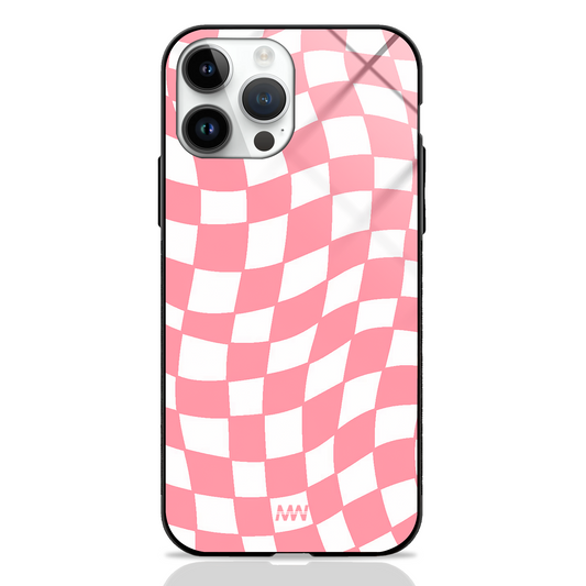 Pinky Checkered Pattern Premium Glass Case